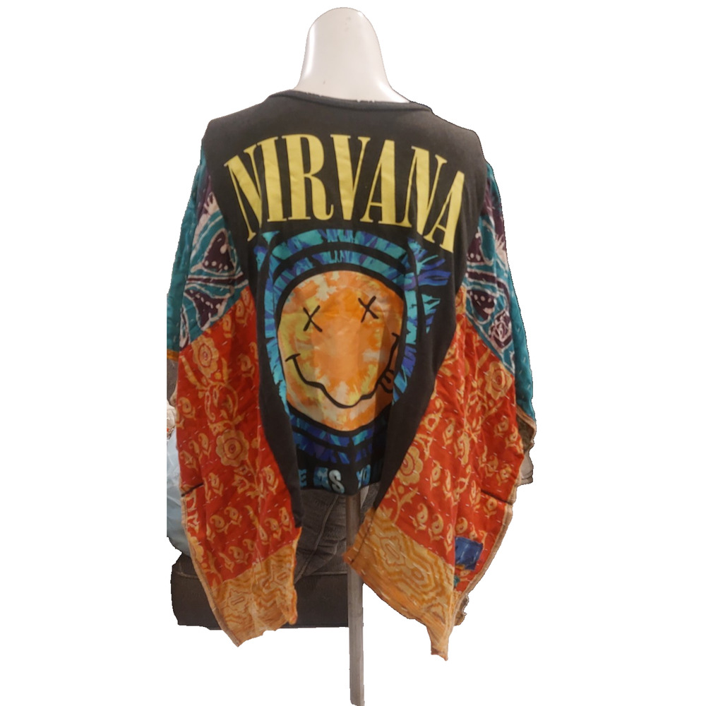 Nirvana Band Custom made TShirt Boho Hippy Retro Cut N Sew One of a Kind Med-Lrg